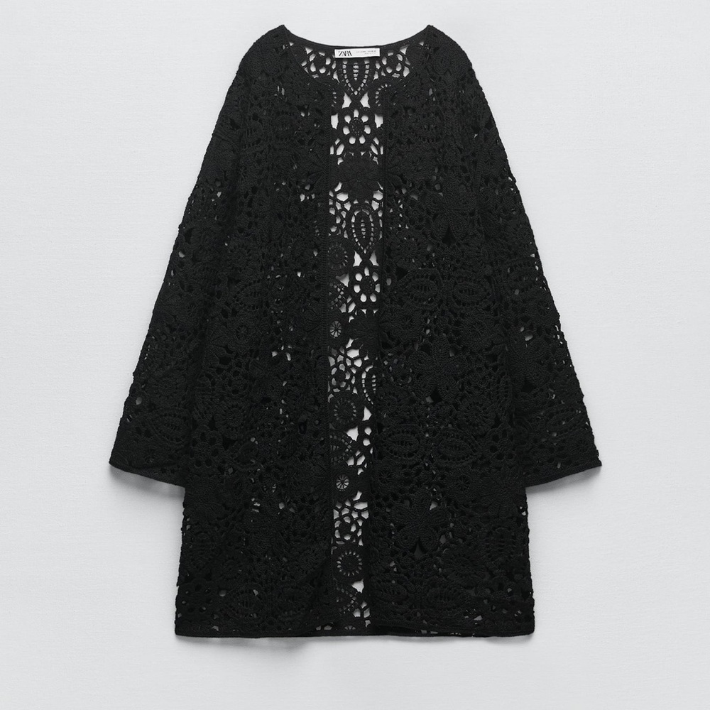 Zara NWT Limited Edition Black Crochet Duster Size M/L Never Worn.